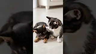 Cute Kitten Hugs Cute Puppy | #cute #kitten #cat #puppy #shorts