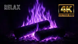 4K Lavender Fireplace | Deep Black Ambience | Calm Night Vibes for Sleep & Relaxation 💜🔥