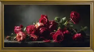 Dark Romantic Roses | Vintage Floral Oil Painting Framed TV Art