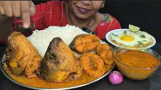 EATING FISH CURRY🐠 RICE 🍚POUCH EXTRA GRAVY🤤 SALAD MUKBANG VIDEO