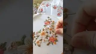 hand embroidery on table cloth 🌸🌼🌷🌱 #embroidery #tablecloth #shorts