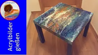 Acryl Fließtechnik: Weißer Tisch, 55 x 55 cm 🎨 White Table, 22