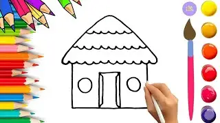 How To Draw cute House Drawing, Painting & Coloring For Kids and Toddlers_🌈🎨