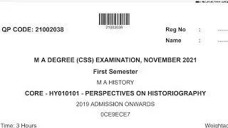 M A DEGREE (CSS) EXAMINATION, NOVEMBER 2021 |PERSPECTIVES ON HISTORIOGRAPHY question paper