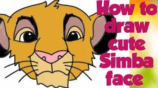 How to draw cute Simba face for beginners - step by step - tutorial 