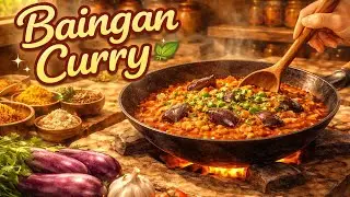 🌿 Peaceful Village Cooking 🍆 Baingan Curry | Ghibli Style ASMR | No Talking