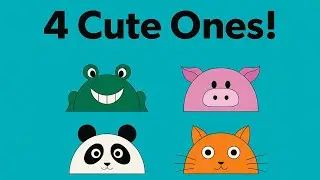 “4 Half-Circles = 4 Cute Animals! 🐼🐷🐸🐱”