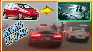 🤦&zwj;♀️ DISHONORABLE NISSAN GTR + AUDI R8 FEARS the HONDA FIT on Canyon Road / Touge POV