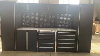 Large metal combination tool cabinet is a storage device designed for storing and organizing tools.