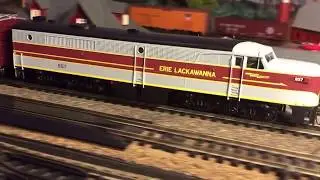 Proto 2000 Erie Lackawanna HO ALCO PA1 pulling Rapido passenger cars