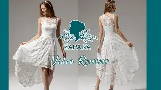 Asymmetrical A Line Round Neck High Low Sleeveless White Lace Dress | ZAPAKA