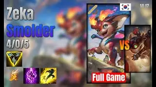 Zeka Mid Smolder vs Ziggs lol KR solo rank Full Game 14.17