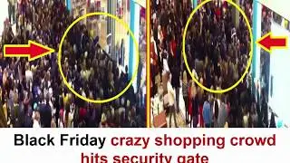 Black Friday crazy shopping crowd hits security gate