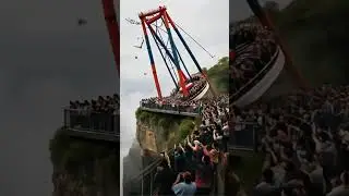 🎢 Cliffside Amusement Platform Collapses | Plunges Down the Slope! #Shorts