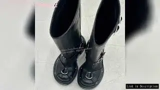 Belt Buckle Knee High Boots Spice Girls New Genuine Leather Solid Black Chunky Heel Round Toe Retro