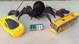 Smoke Spray spider unboxing, Remote Control school bus unboxing testing