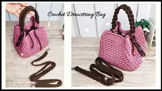 How to make a drawstring crochet bag with a beautiful bag strap  || crochet bag
