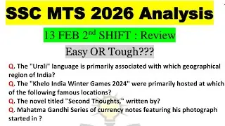 SSC MTS 2026 | 13 February Shift 2 Exam Analysis | Today Paper Review