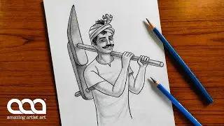 Indian Farmer Drawing 😊 | किसान का चित्र | How To Draw A Farmer