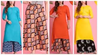 Budget friendly Simple plain kurti with printed palazzo designs,contrast kurti palazzo combinations