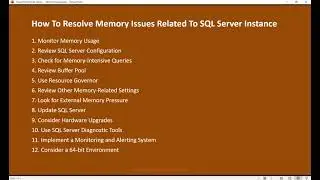 How To Resolve Memory Issues Related to SQL Server Instance