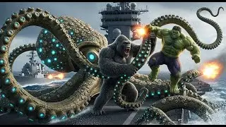 King Kong, Hulk, and a naval warship battle a giant octopus: Epic Carrier War!