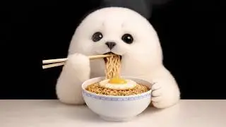 Cute Seal Eating Japanese Instant Ramen with Egg 🍜🦭 ASMR #mukbang #ramen #asmr