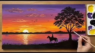 Sunset Cowboy Scene Acrylic Painting Tutorial for Beginners