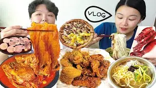 먹방 브이로그 | 낮술=🧡 포장마차 계절이 왔다!!🍻 등갈비김치찜 잔치국수 쌀통닭 반반치킨 버터관자구이 통오징어찜 피자 | 잠실 맛집 Mukbang VLOG