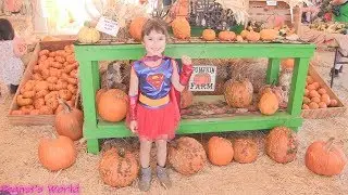 Super Girl AT PUMPKIN PATCH! Biggest Pumpkin Challenge! | Family Fun | Peanut's World