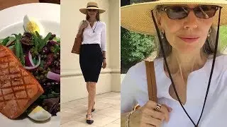 Vlog: White Shirt, Black Skirt, Wide Brim Hat; Lunch Nordstrom/Classic Fashion Elegant Style Over 50