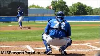Blue Jays RHP R.A. Dickey warming up with C Henry Blanco - Spring Training 2013