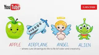 Apple, Airplane, Angel, Alien ✨ Cute Cartoon Drawing Tutorial 🎨✨| Paint And Craft Studio|