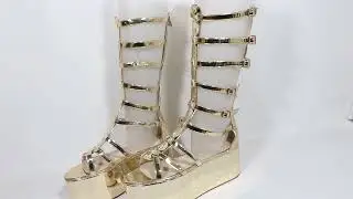 Sorbern Gold Flat Women Gladiator Style Sandals Mid Calf High Sandals Back Zippers Custom Colors