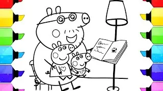 Daddy Pig is telling Peppa & George Pig a story Drawing Easy, Peppa Pig Drawing, Peppa Pig Coloring