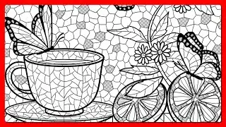 Happy Color by Number app Citrus Tea Butterflies and Flowers Mosaic Art #coloringbook