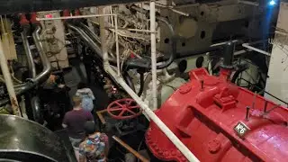 Walking tour underneath the massive engine room of RMS Queen Mary in Long Beach California
