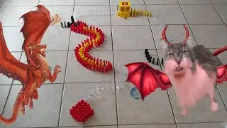My cat knocking over lunar new year dominoes!!!🐉🐉