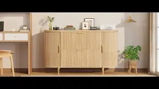 SEDETA 39.4 Inch File Cabinet Modern Fluted Curved Cabinet with 2 Sliding Door Storage