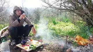 لم أتوقع هذه النتيجة!تحدي الطبخ دجاجة 🍗 على النار 🔥 في الغابة 