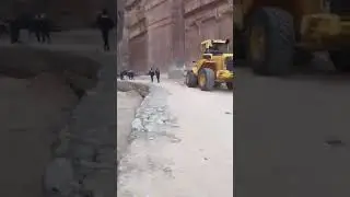 Shops being flattened by bulldozers inside Petra, Jordan. Many Al Bdoul have lots income sources.