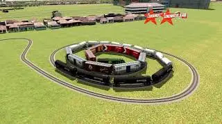 Long Train Crosses Dangerous Circle Track
