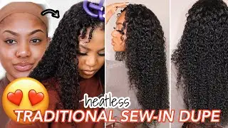 CURLY TRADITIONAL SEW-IN DUPE!!  HEATLESS CURLY V-Part Wig Install ft. Kriyya Hair