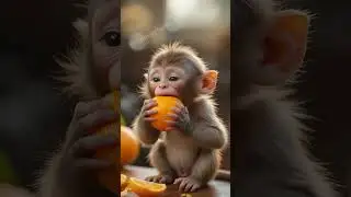 🐵 Cute Baby Monkey Eating Orange & Laughing 😍 | Funny Monkey Video #monkey #cutemonkey