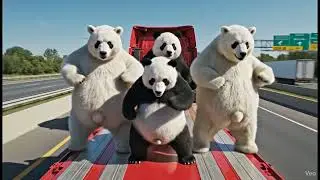 Panda and Bear dancing on highway