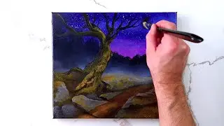 Nighttime Glow | Learn to Paint a Moss-Covered Tree | Easy Acrylic Techniques