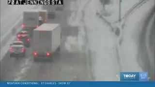 I-70 at Jennings Station completely shut down with multiple stuck vehicles