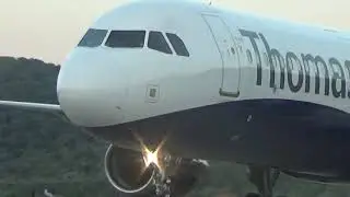 THOMAS COOK HYBRID MONARCH A321 LANDING TURNING ROUND AND TAXI ING TO THE RAMP AT SKIATHOS