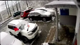 Miracle escape as concrete slab falls on car