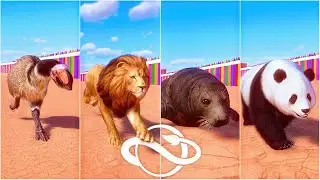 10+ Animals Speed Race in Desert with Colored Fence | Dromornis, Lion, Panda, Seal, Tapir, and more
